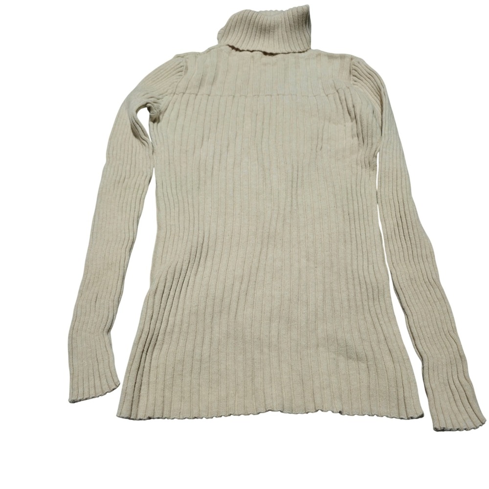Soft Ribbed Turtleneck Sweater Cream Long Sleeve Casual Everyday Women